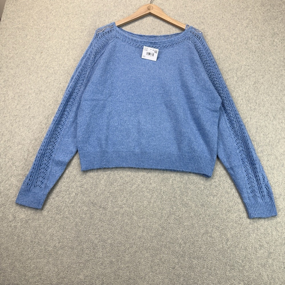 NWT American Eagle Women's XS Blue Pointelle Sleeve Cropped Sweater